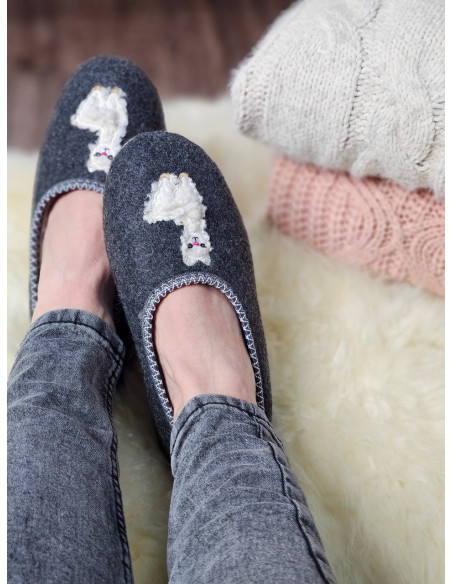 DC 03 Bambosze damskie, baleriny, pantofle z zakrytą piętą, kapcie LAMA, na grubych spodach