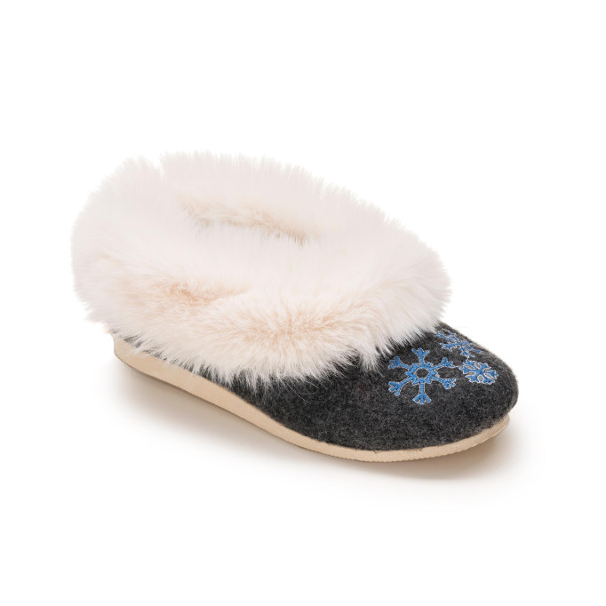 DC 05 Bambosze damskie, baleriny, pantofle z zakrytą piętą, kapcie haft śnieżynki, na grubych spodach