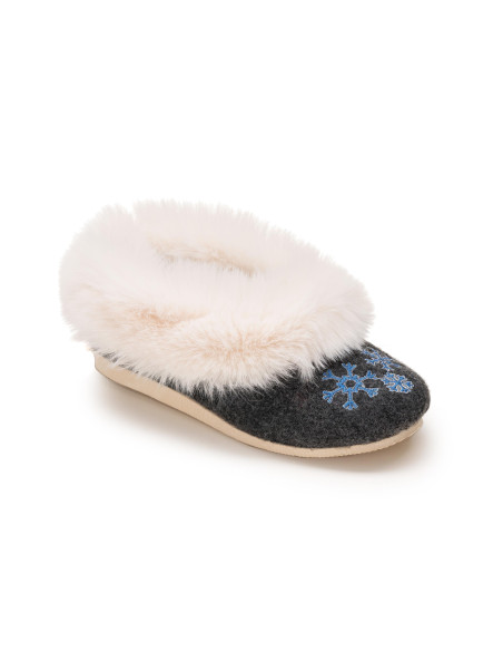 DC 05 Bambosze damskie, baleriny, pantofle z zakrytą piętą, kapcie haft śnieżynki, na grubych spodach