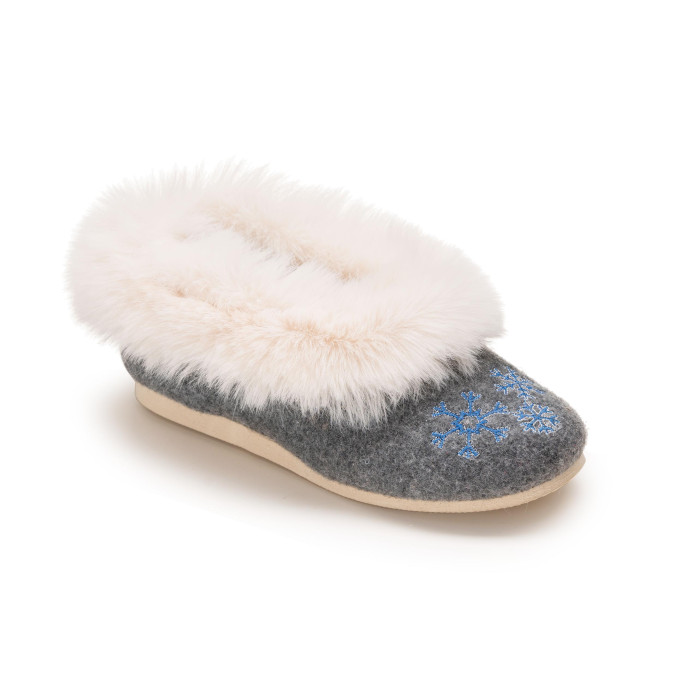 DC 05 Bambosze damskie, baleriny, pantofle z zakrytą piętą, kapcie haft śnieżynki, na grubych spodach