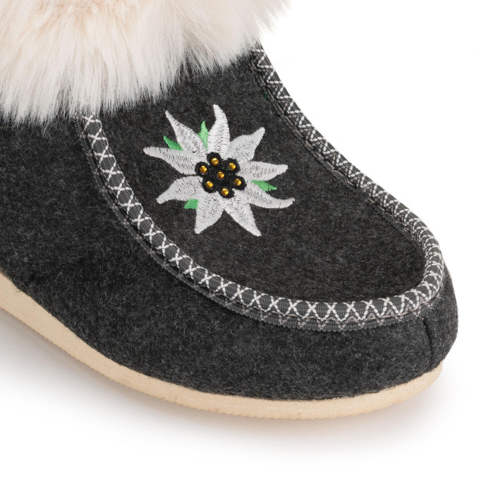 DC 08 Bambosze damskie, baleriny, pantofle z zakrytą piętą, kapcie, HAFT Z CEKINAMI - SZAROTKA , na grubych spodach