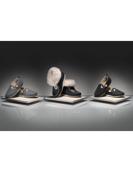 DC 08 Bambosze damskie, baleriny, pantofle z zakrytą piętą, kapcie, HAFT Z CEKINAMI - SZAROTKA , na grubych spodach