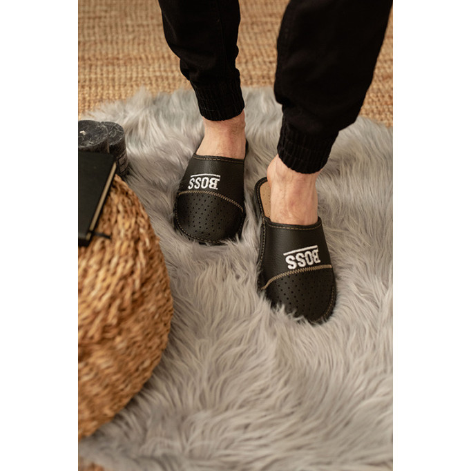 MT03 Kapcie męskie, tanie pantofle na grubych spodach, BOSS