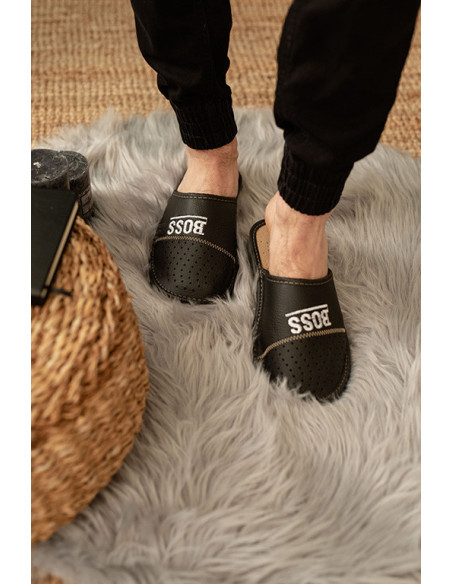 MT03 Kapcie męskie, tanie pantofle na grubych spodach, BOSS