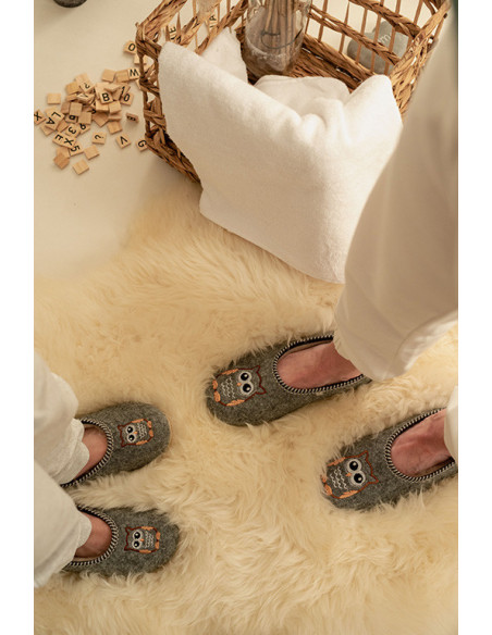 Bambosze dla dzieci, ocieplane pantofle dziecięce, kapcie SOWA