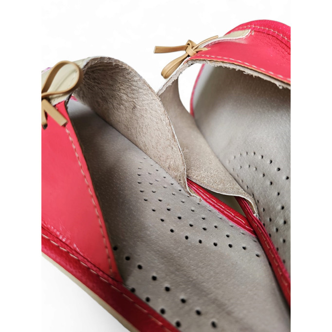 Kapcie damskie, pantofle skórzane, kokardka