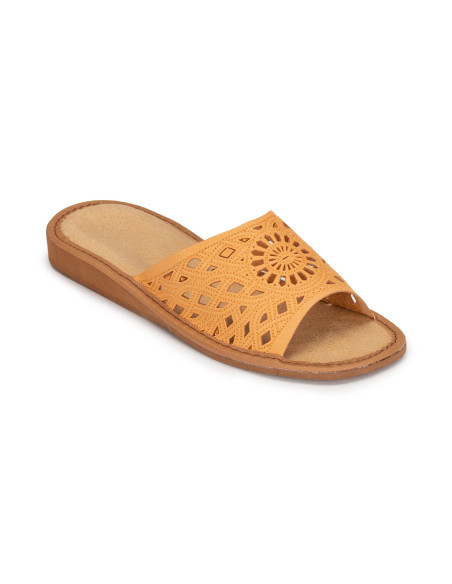 Skórzane kapcie damskie, pantofle ze skóry wieprzowej