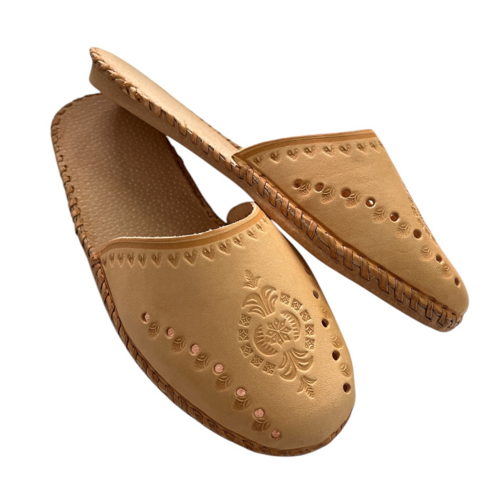 DSK 38 Skórzane kapcie damskie, pantofle ze skóry wieprzowej