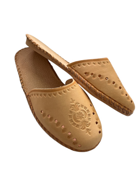 DSK 38 Skórzane kapcie damskie, pantofle ze skóry wieprzowej