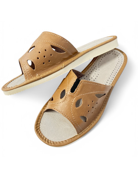 copy of DSK 10 Skórzane kapcie damskie, pantofle ze skóry z gumką