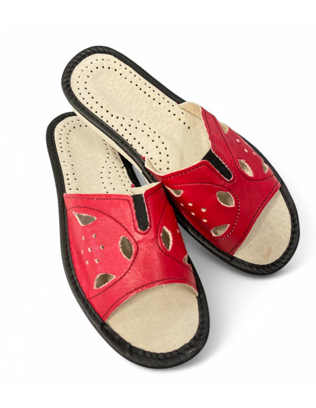 copy of copy of DSK 10 Skórzane kapcie damskie, pantofle ze skóry z gumką