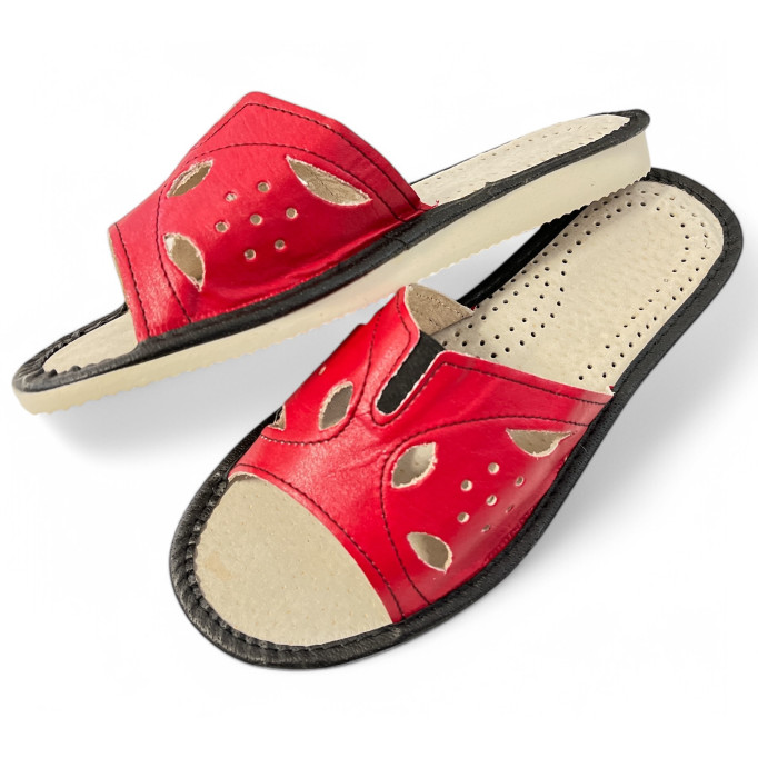 copy of copy of DSK 10 Skórzane kapcie damskie, pantofle ze skóry z gumką