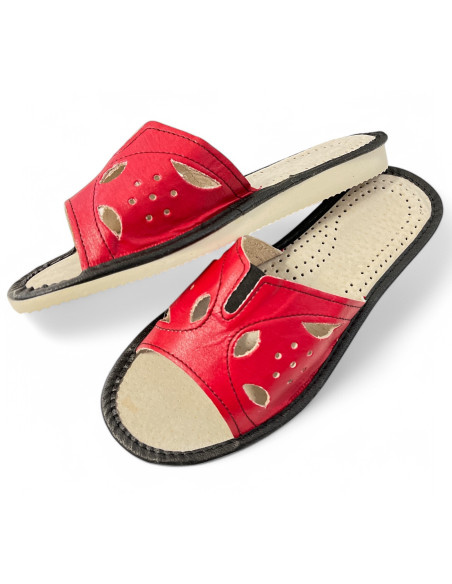 copy of copy of DSK 10 Skórzane kapcie damskie, pantofle ze skóry z gumką