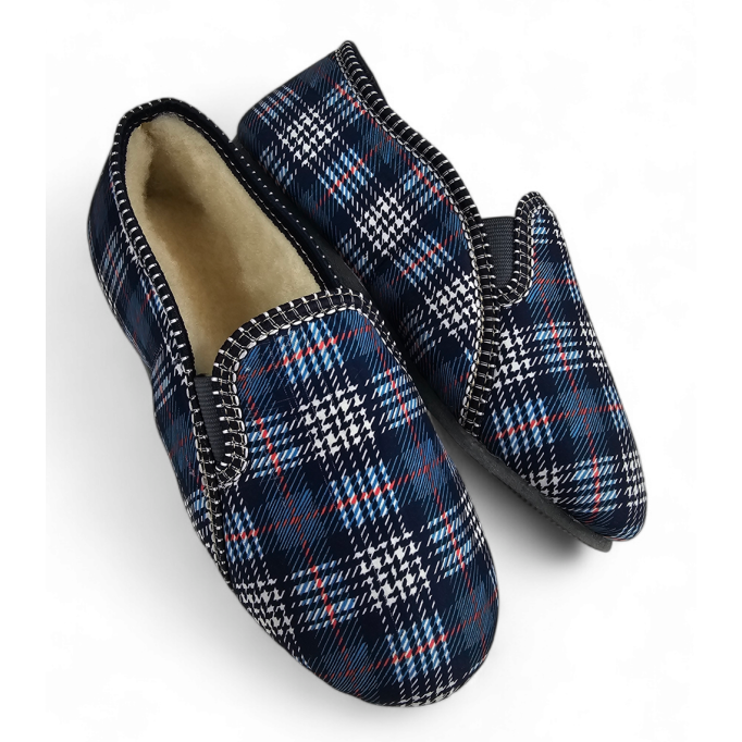 copie de MC 01 Bambosze męskie, ocieplane kapcie z piętą, krata 2 gumki GRUBE SPODY