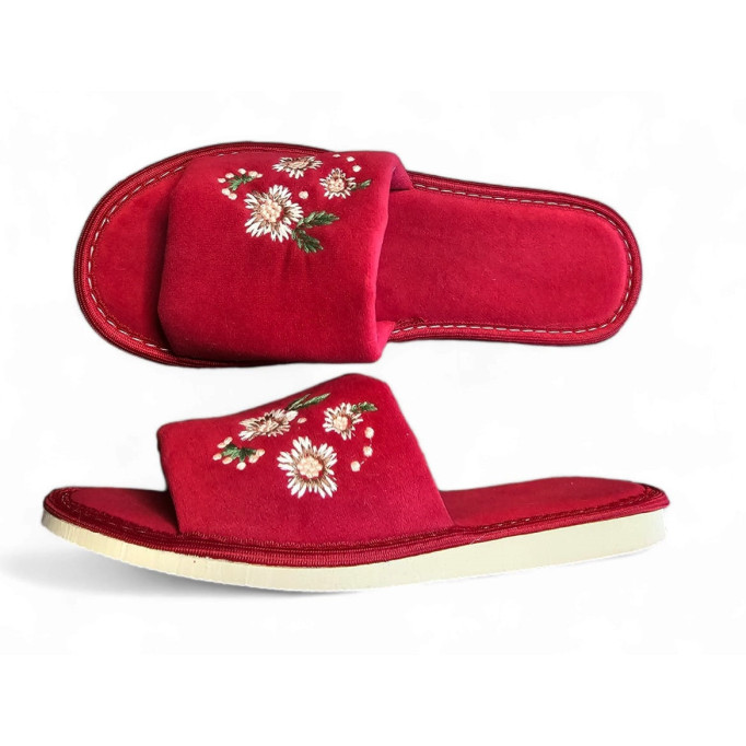 DLN 09 Kapcie damskie, pantofle frotte,  kwiaty haft ręczny