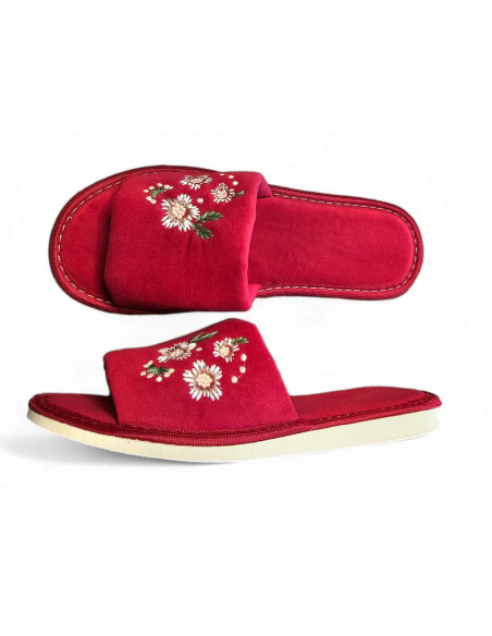 DLN 09 Kapcie damskie, pantofle frotte,  kwiaty haft ręczny