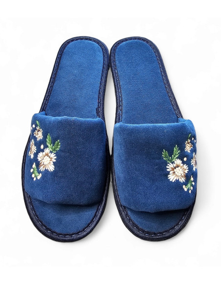 DLN 09 Kapcie damskie, pantofle frotte,  kwiaty haft ręczny