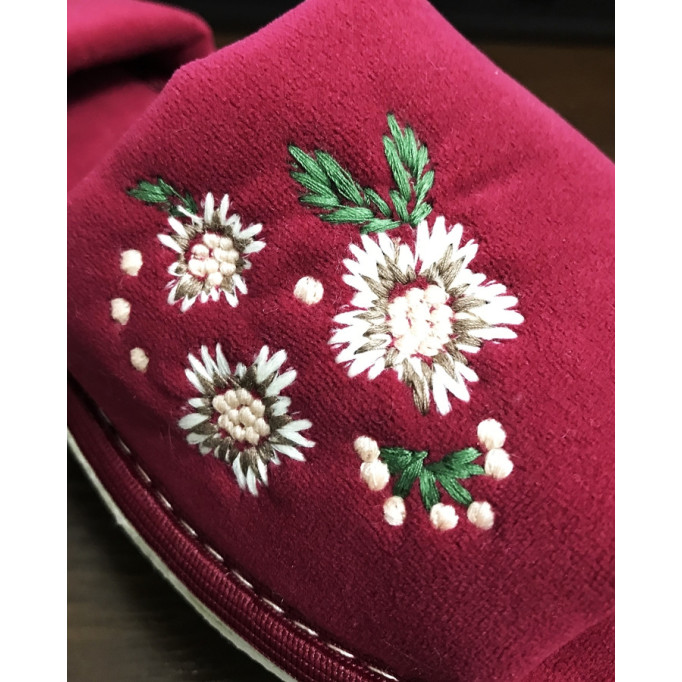 DLN 09 Kapcie damskie, pantofle frotte,  kwiaty haft ręczny