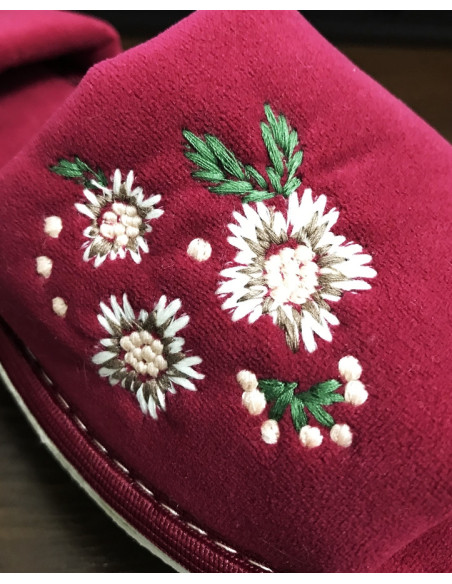 DLN 09 Kapcie damskie, pantofle frotte,  kwiaty haft ręczny