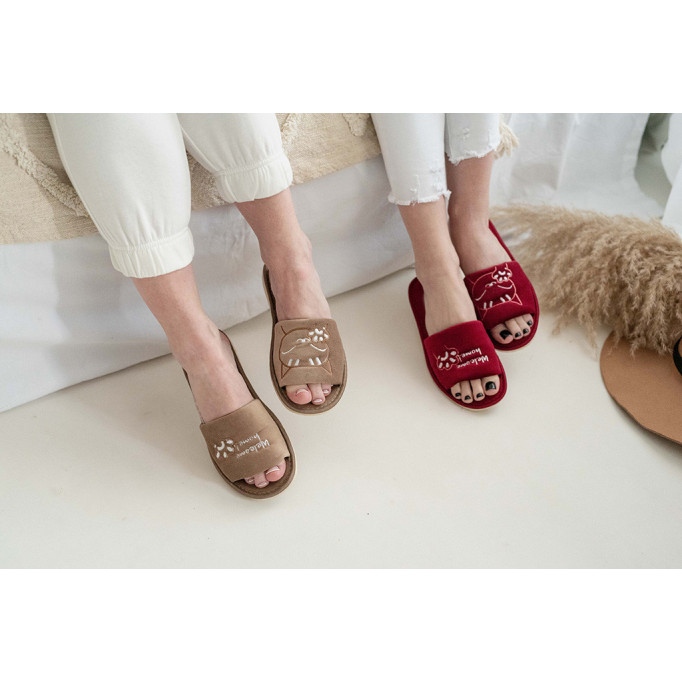 DLN 08 Kapcie damskie, pantofle frotte, welcome home, 3 kolory