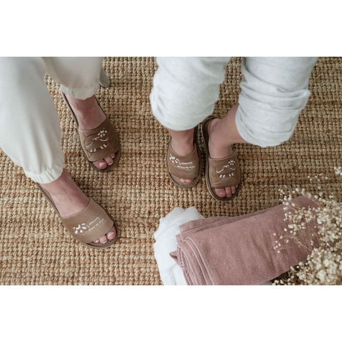 DLN 08 Kapcie damskie, pantofle frotte, welcome home, 3 kolory