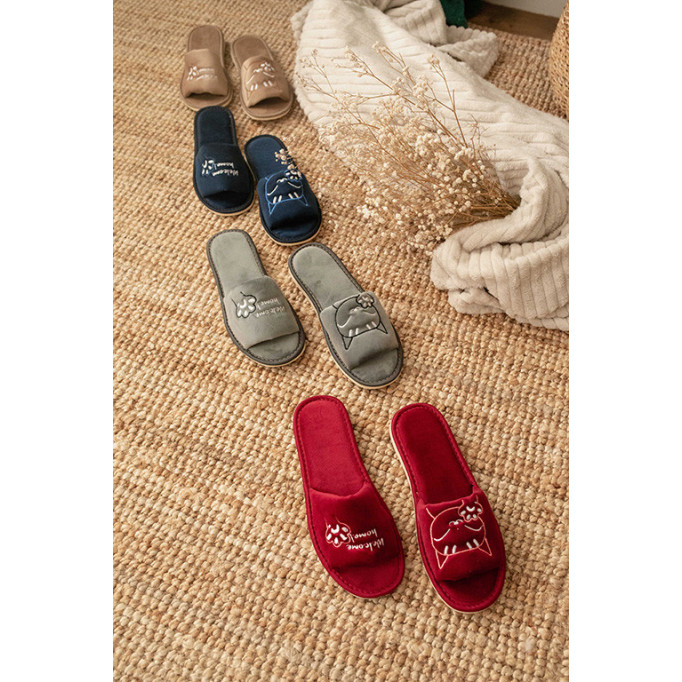 DLN 08 Kapcie damskie, pantofle frotte, welcome home, 3 kolory