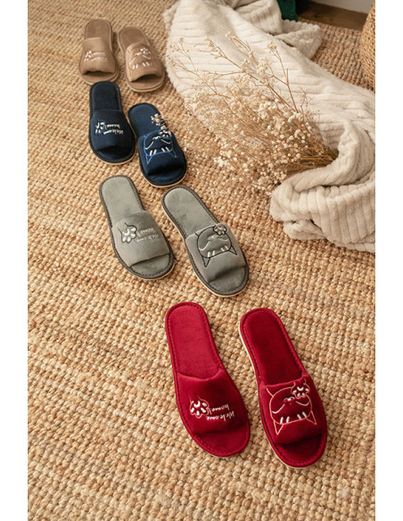 DLN 08 Kapcie damskie, pantofle frotte, welcome home, 3 kolory