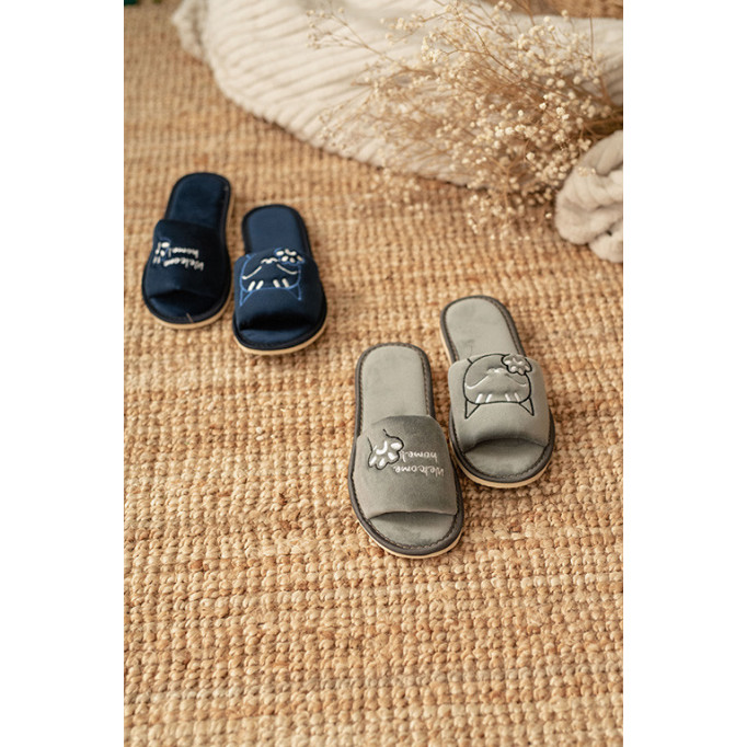 DLN 08 Kapcie damskie, pantofle frotte, welcome home, 3 kolory