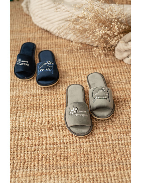 DLN 08 Kapcie damskie, pantofle frotte, welcome home, 3 kolory
