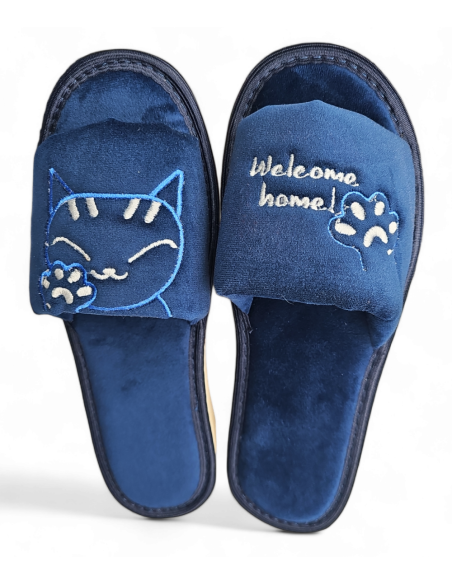 DLN 08 Kapcie damskie, pantofle frotte, welcome home, 3 kolory