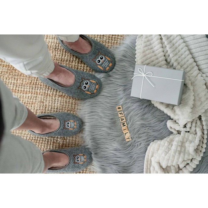 DC 02 Bambosze damskie, baleriny, pantofle z zakrytą piętą, kapcie sowa, na grubych spodach