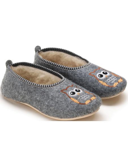 DC 02 Bambosze damskie, baleriny, pantofle z zakrytą piętą, kapcie sowa, na grubych spodach